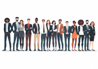 A large group of business people, men and women in an office on a white background vector illustration.