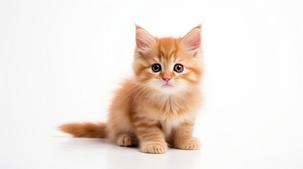 Obraz premium Adorable fluffy kitten sitting on white background