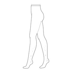 Tattoo Tights Pantyhose on legs. Fashion accessory clothing technical illustration stocking. Vector side view for Men, women unisex style, flat template CAD mockup sketch outline isolated on white