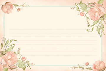 Blank vintage floral lined paper recipe card background for printable digital paper, art stationery and greeting card illustration idea