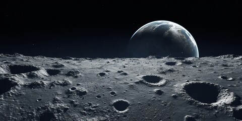 Lunar landscape with earth in the background