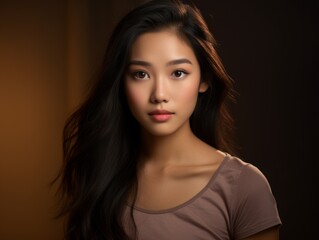 Thoughtful young woman with long dark hair