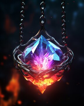 Glowing crystal pendant on chains