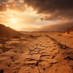 Dramatic sunset over a desert landscape
