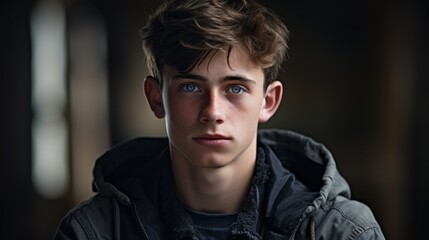 Obraz premium Pensive young man with blue eyes