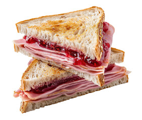 Ham and jam sandwich isolated on transparent background