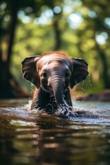 Playful elephant splashing in water