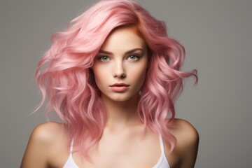 portrait of a woman with vibrant pink hair