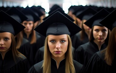 Obraz premium Serious graduate student in cap and gown