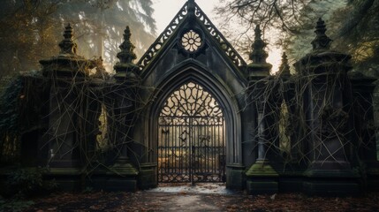 Enchanting gothic entrance to a mysterious garden