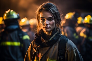 Determined firefighter in action at night