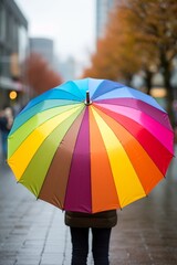 Colorful umbrella in rainy city