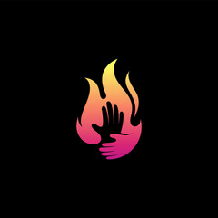 Hand logo and fire design combination, danger icon
