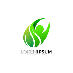 Fototapeta premium Leaf logo and people design combination, green color