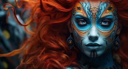 Vibrant fantasy woman with intricate face paint