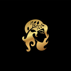 Beauty logo with salon design combination, woman and cosmetic