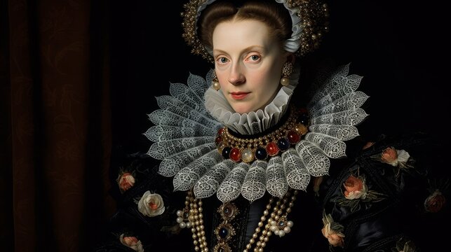 Elegant renaissance woman in ornate dress and jewelry