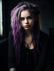Fototapeta premium Mysterious woman with vibrant purple hair