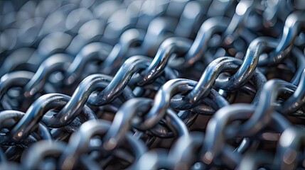 A close up of a chain of metal links. The chain is made of metal and is very thick