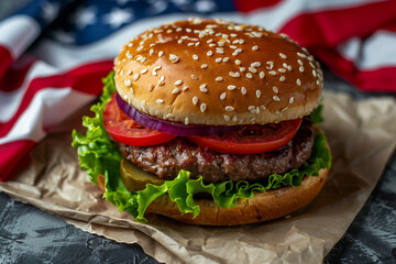 Copy Space burgers for Independence Day, showcasing mouthwatering hamburgers symbolizing American culinary heritage and patriotic traditions