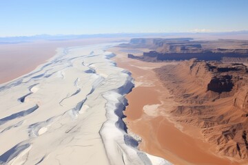 Aerial view of snowy desert landscape