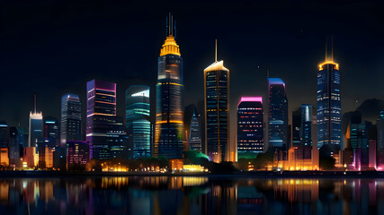 Obraz premium A futuristic cityscape with self-driving electric vehicles gliding ,High illustration 