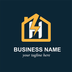 Electric Logo with Lightning Bolt. Initial Letter H and Thunder Bolt  for Electrical Service or Business Logo Idea Design