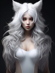 Fototapeta premium Mysterious anime-inspired woman with long white hair