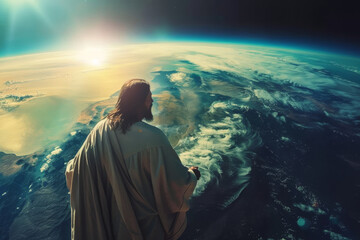esus Christ looking at our planet and mankind