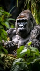 Powerful gorilla in natural habitat