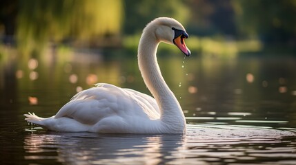 Fototapeta premium Elegant swan swimming in tranquil waters