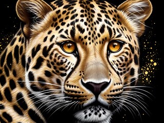 Obraz premium art piece featuring a leopard in gold and white glitter