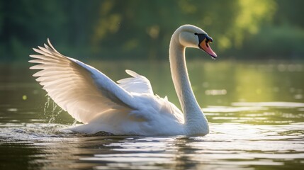Graceful swan swimming in a tranquil pond - Powered by Adobe