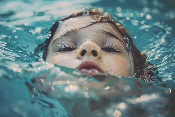 Childhood Aquaphobia. Kid is about to sink because he does not know how to swim