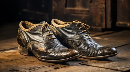 Vintage leather brogues on wooden floor