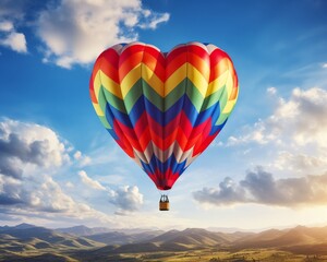 Obraz premium colorful hot air balloon flying over scenic landscape