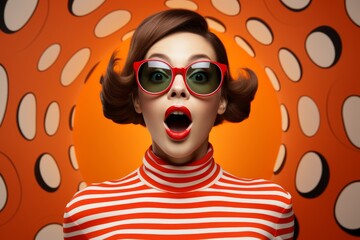 Retro styled woman with surprised expression
