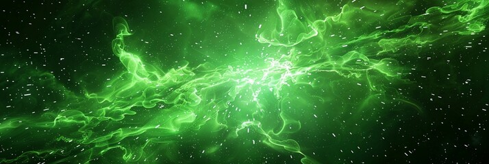 green electric sparks dancing in the air, their vivid colors contrasting against a black background like a celestial firework display.