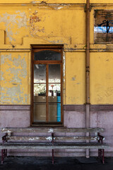 window of antique train station that now is a cultural space (Estacao Cultura) in Campinas city, Sao Paulo state, Brazil