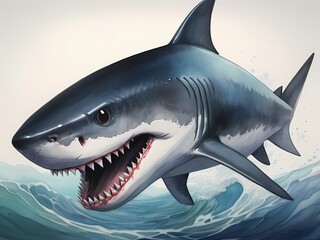 an aggressive anime-style shark with sinister-looking eyes and a menacing grin.