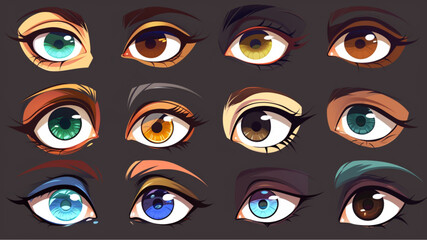 Cartoon female eyes collection vector illustration 
