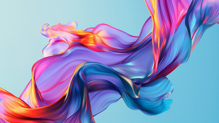 Flowing abstract fabric waves in mesmerizing shades of blue, pink, and orange, suggesting dynamic movement and vibrant fluidity.