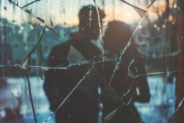 Shattered Trust Concept. The Reality of Intimate Partner Violence. View on anonym through broken glass