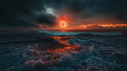 Ring of Fire - Solar Eclipse with Ice on Ocean Shore