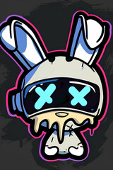 graffiti art of a bunny wearing a daft punk helmet	
