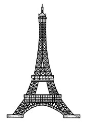 Eiffel tower sketch engraving PNG illustration. Scratch board style imitation. Black and white hand drawn image.
