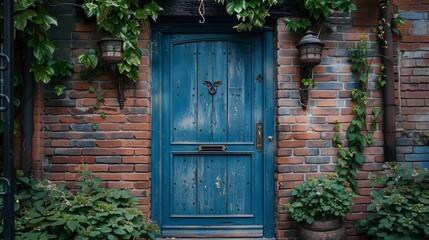vintage door design, a classic touch to your homes exterior: charming blue wooden door with elegant...