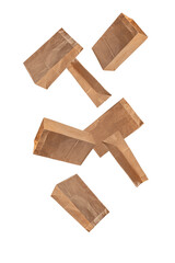 falling brown paper bags isolated on white background