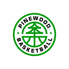 Pine tree basketball sport team emblem badge logo template