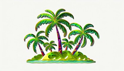  夏の心地、トロピカル、ヤシの木、ロゴ風、豊かな色彩、シンプル、視覚的に見やすいイラスト、白い背景 generated by AI